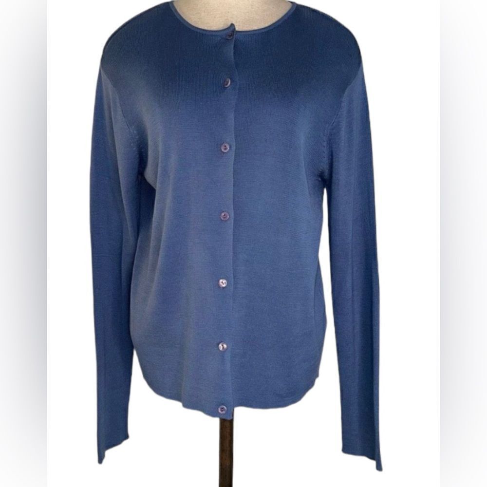 Vintage Robert Scott Womens Blue Silk Button Front Longsleeve Cardigan Small